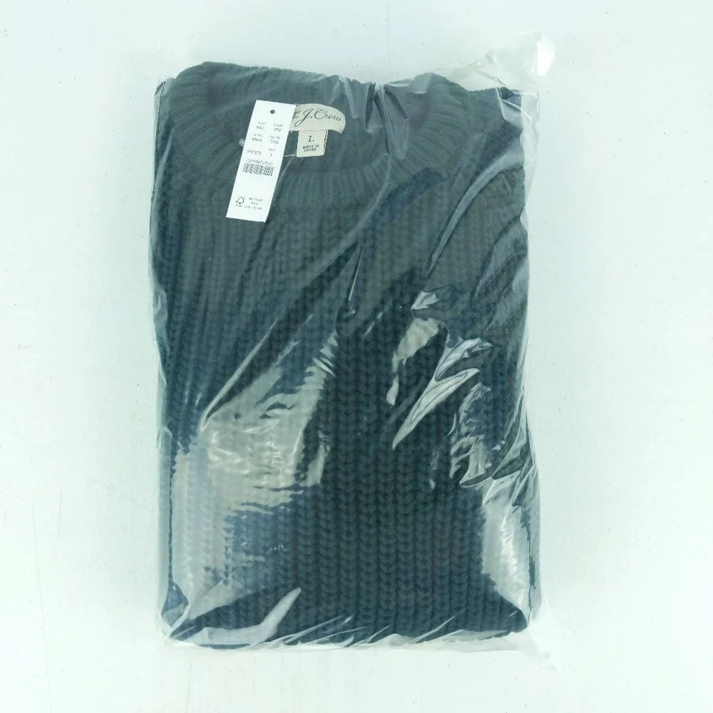 NWT J Crew Shaker Stitch Knit Chunky Heavy Fisherman Sweater, Dark Forest Green - Picture 2 of 2